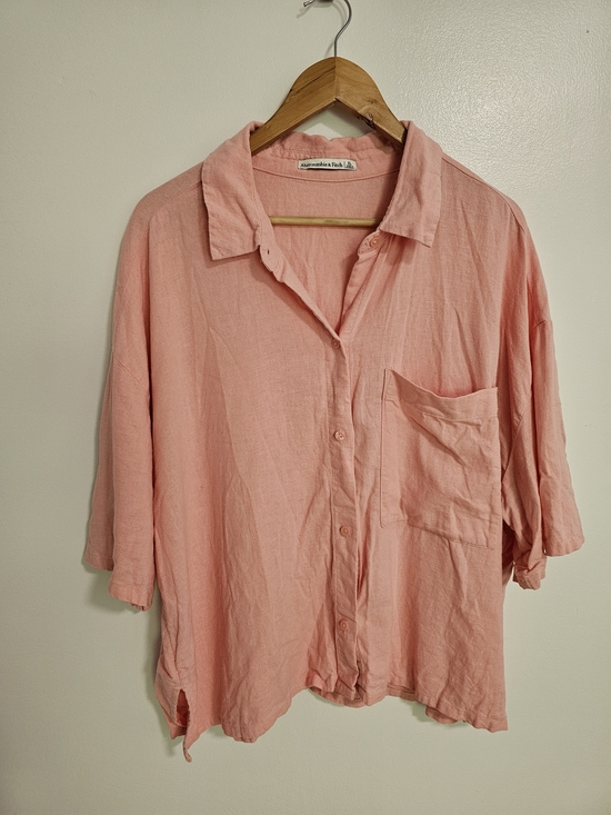 Abercrombie & Fitch Tops - Abercrombie & Fitch Women Pink Button-Up Shirt Linen Blend Size XL